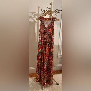 Soft Surroundings Onani Red Tropical Floral Sleeveless Maxi Dress w/ Pockets